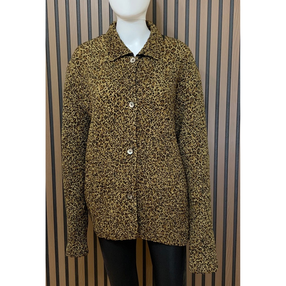 Coldwater Creek XXL Leopard Print Popcorn Texture Button Front Shirt Jacket